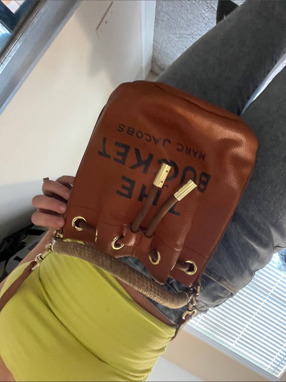 Original Worn Marc Jacobs Orange Drawstring Bucket Bag with Braided Handle - Picture 5 of 14